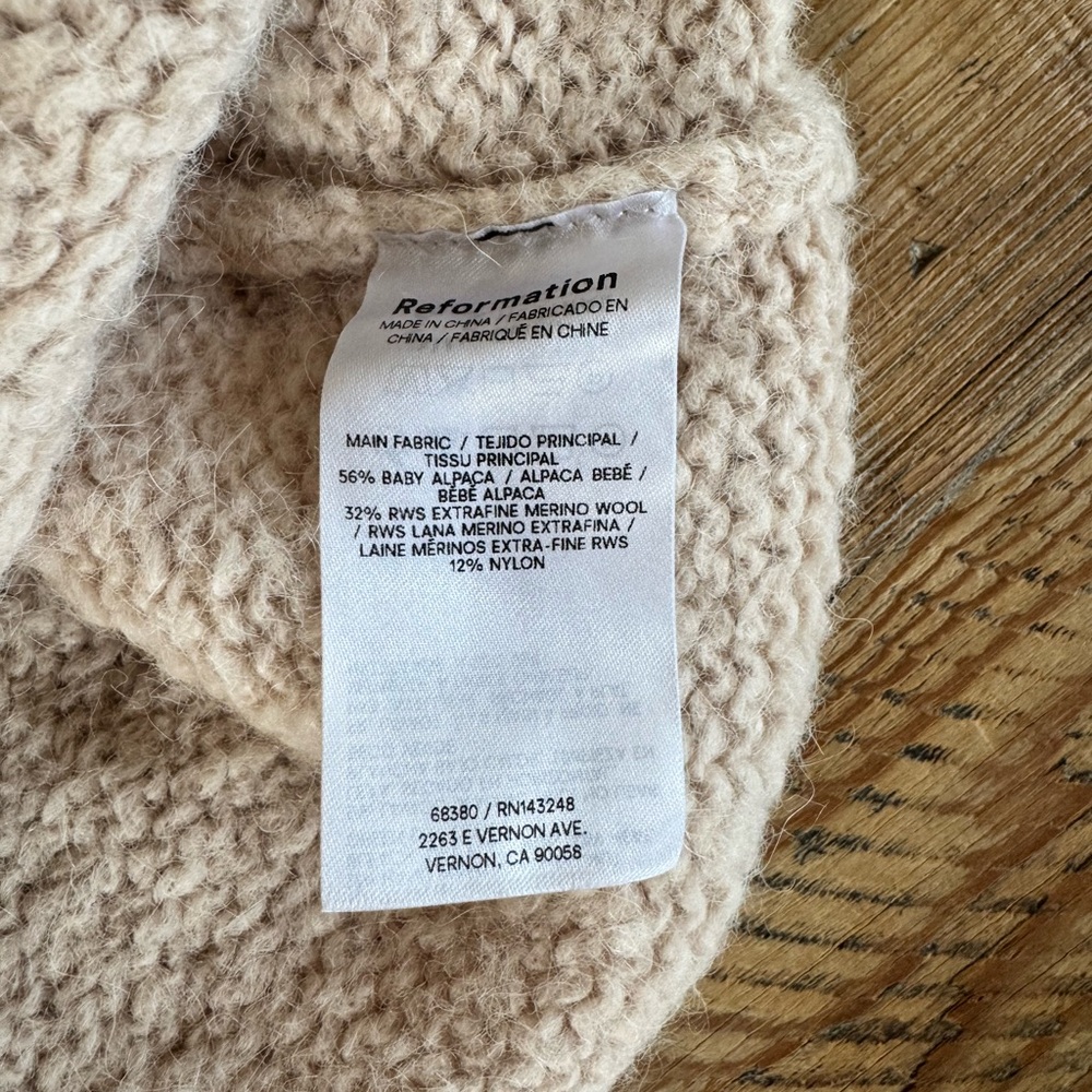 Reformation Cici Oversized Crew Sweater Natural - Size S - Picture 13 of 15